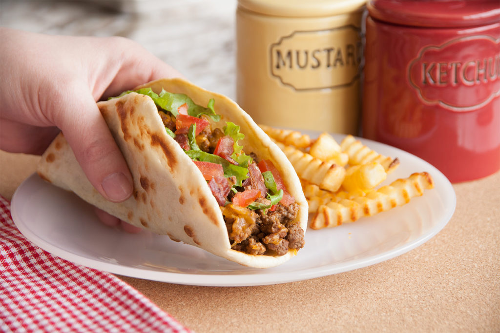 Your favorite bacon cheeseburger fixings all wrapped up in a roll.
