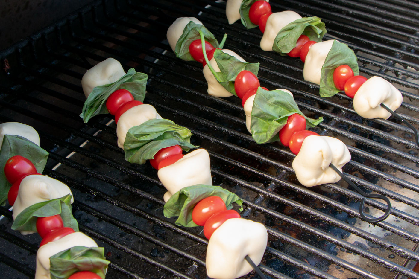 Caprese Skewers on the grill.