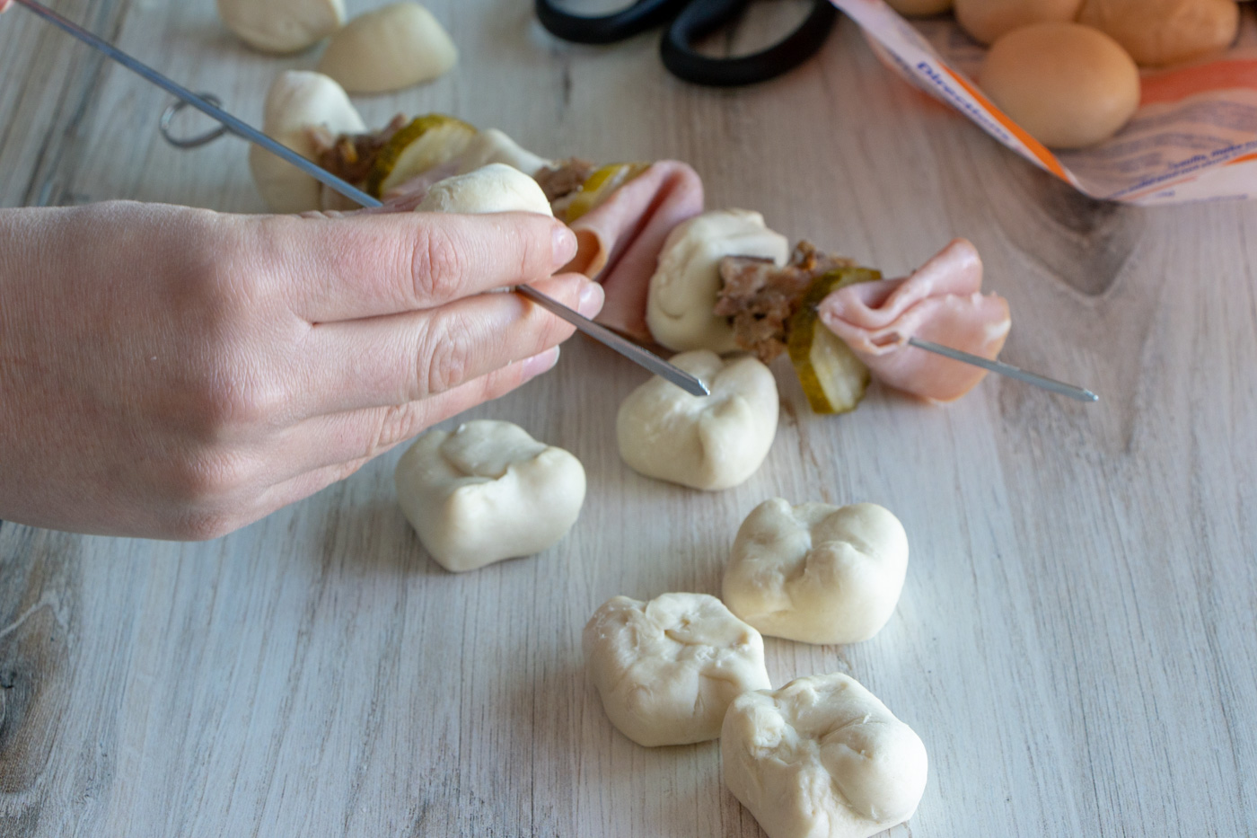 Cuban Skewers being assembled.