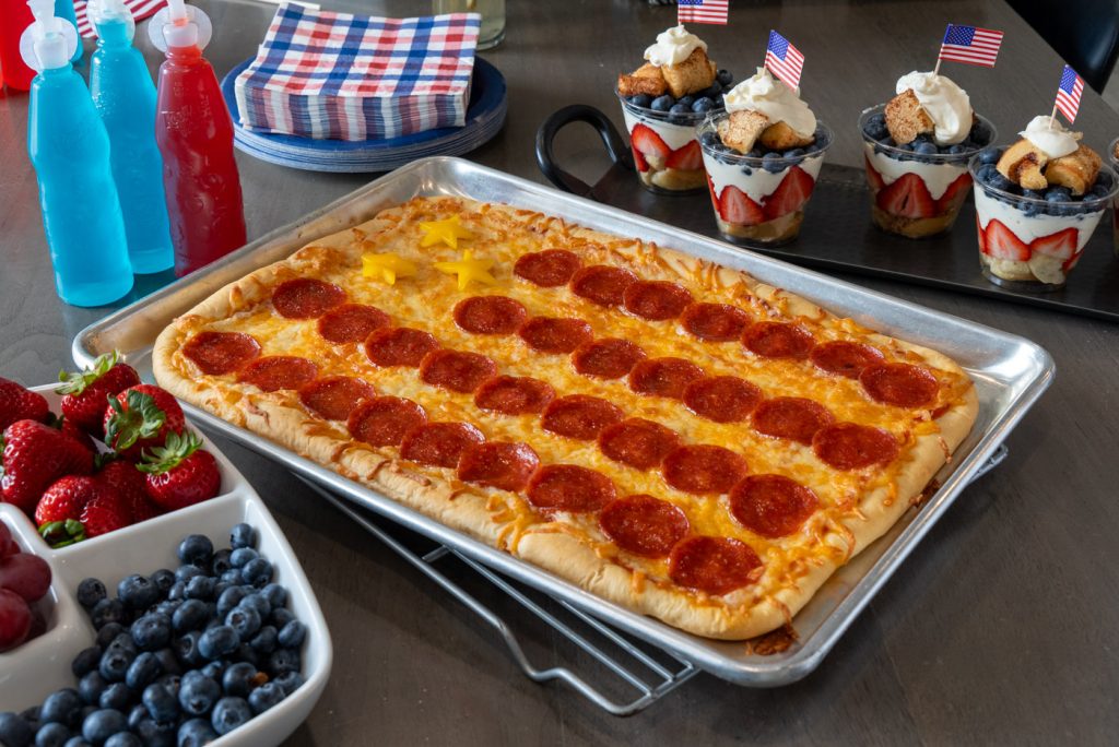 A flag decorated pizza big enough to feed a crowd this Fourth Of July.